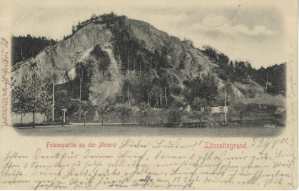 Postkarte aus dem Lößnitzgrund, Felsen an der Meierei,Radebeul